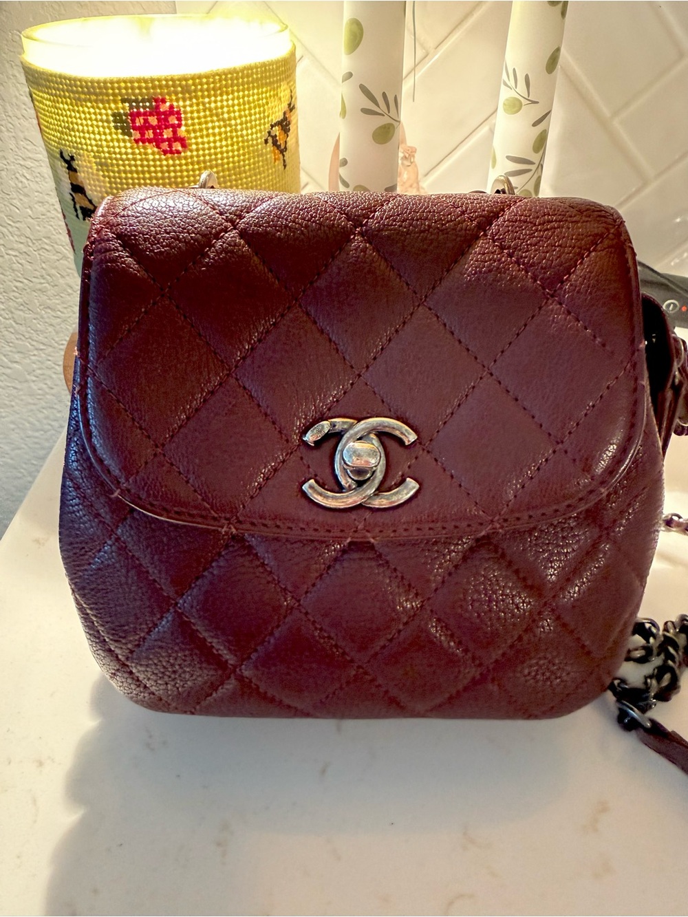 CHANEL CC Burgundy Caviar Waiter Flap Crossbody Bag 👛👜🥰